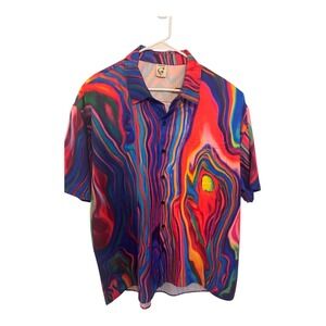 Hardaddy Mens XL Psychedelic Marble Swirl Button Down Shirt Multicolor Trippy